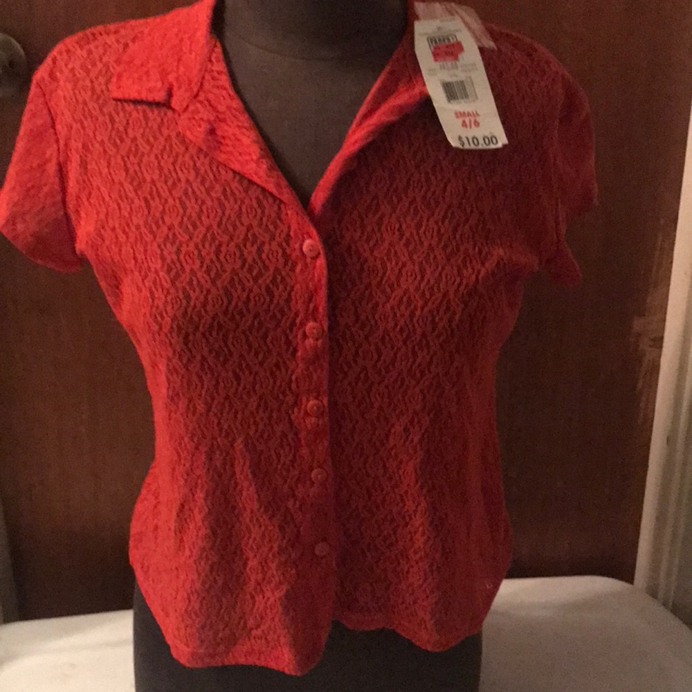 Women’s small lace sheer button up blouse NWT